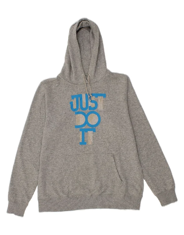 NIKE Womens Graphic Hoodie Jumper UK 18 XL Grey Cotton Hoodie with High-Low Hem Asymmetrical Trendy