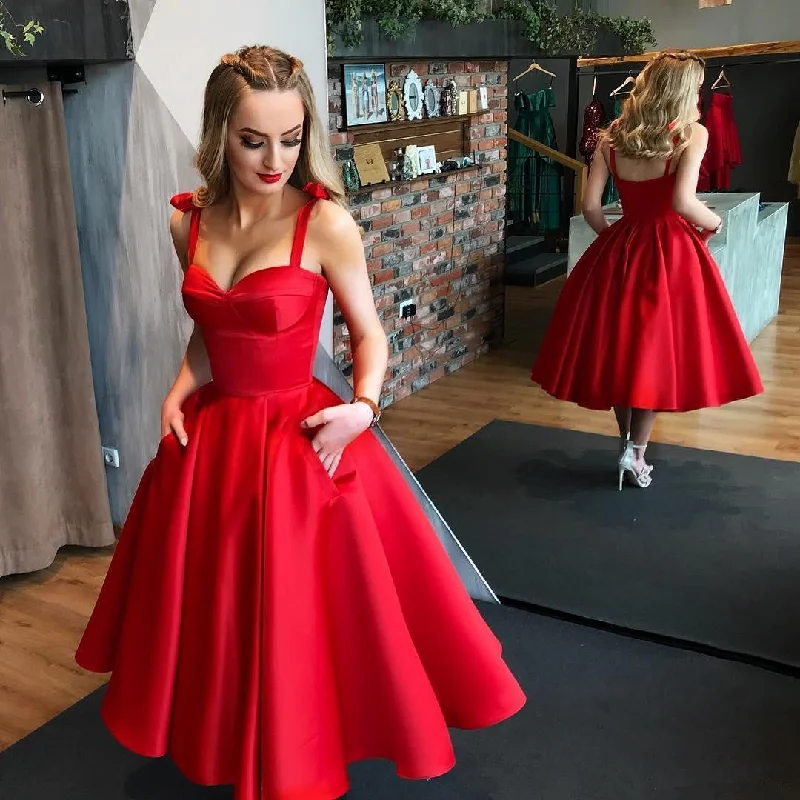 Elegant Red A-line Satin Backless Homecoming Dress with Pockets, FC1838 Tunics Vintage classic
