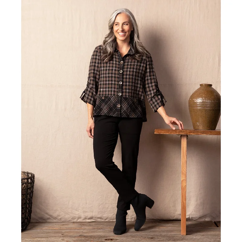 Women's Habitat Autumn Plaid Mix Jacket Morel Cotton Jacket Linen Jacket Terry Jacket