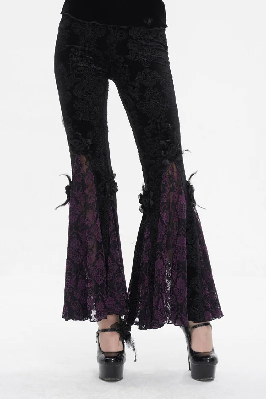 Black/Purple Printed Lace Embroidered Women's Gothic Flared Pants Chic Black Leggings Black/Purple Printed Lace Embroidered Women's Gothic Flared Pants Chic Black Leggings