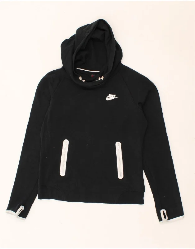 NIKE Womens Hoodie Jumper UK 10 Small Black Hoodie with Bell Sleeves Flared Feminine