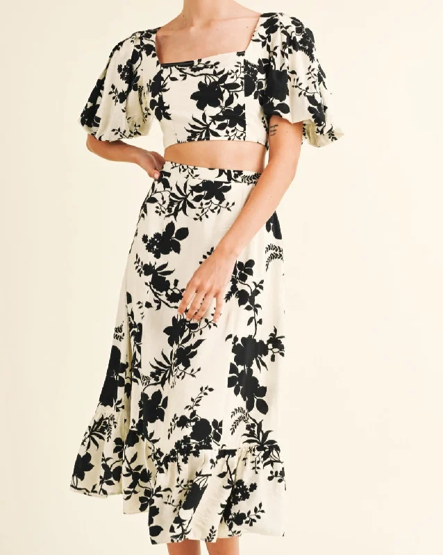 Baily Bubble Sleeve Midi Skirt Set denim skirt casual