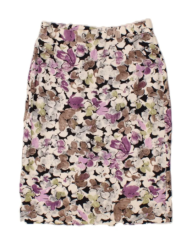 VINTAGE Womens Straight Skirt W30 L26 Multicoloured Floral corduroy skirt durable