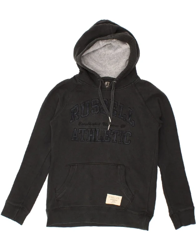 RUSSELL ATHLETIC Womens Graphic Hoodie Jumper UK 10 Small Black Cotton Hoodie with Pocket Utility Practical RUSSELL ATHLETIC Womens Graphic Hoodie Jumper UK 10 Small Black Cotton Hoodie with Pocket Utility Practical