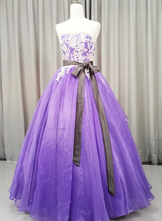 Charming Handmade Organza Purple Sweet 16 Gown, Party Dress Glittery Long Formal