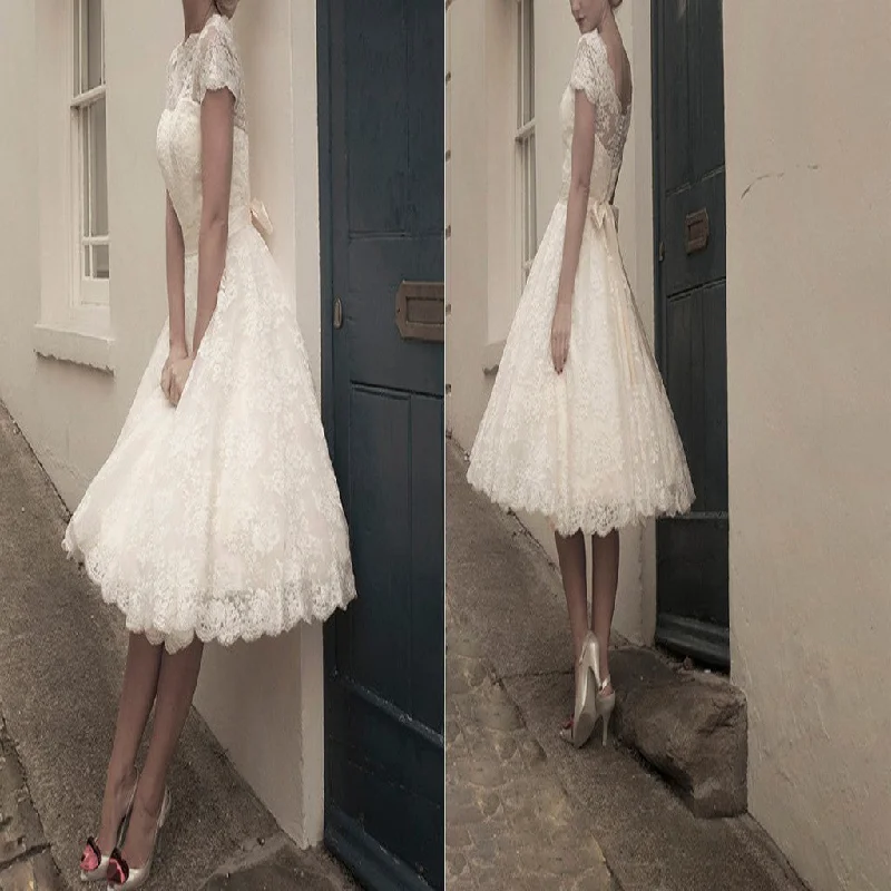 2016 New Arrival lace with short sleeve knee-length elegant casual homecoming prom gown dresses, BD00149 Tunics Wedding white