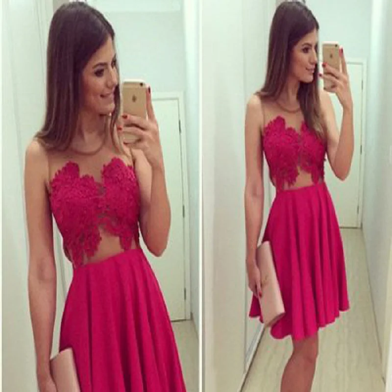 Blush red lace simple tight freshman for teens casual homecoming prom dress,BD00103 Turtleneck Neckline Stylish