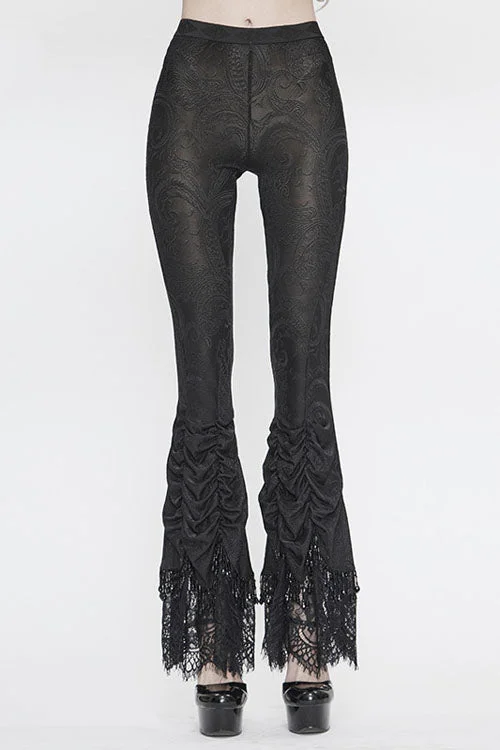 Black Lace Beaded Pleated Gothic Womens Pants Soft Sweatpants Style