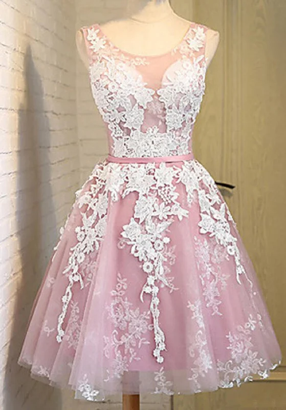 Off shoulder scoop neckline see through short pink homecoming prom dresses, CM0025 Tunics Denim casual