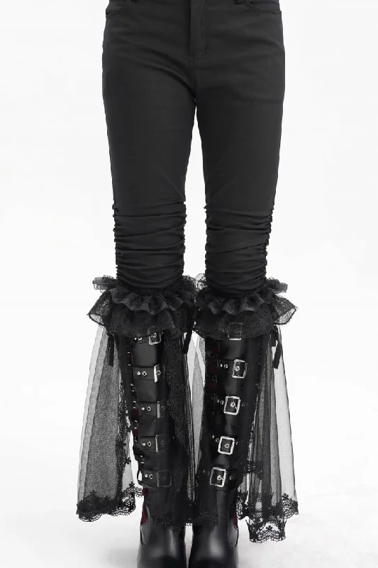 Black Ruffle Stitching Lace Women's Gothic Pants Fashionable Jogger Pants