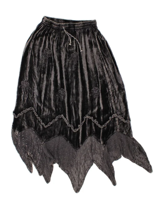VINTAGE Womens Asymmetrical Skirt One Size  Grey Paisley Viscose lace skirt romantic