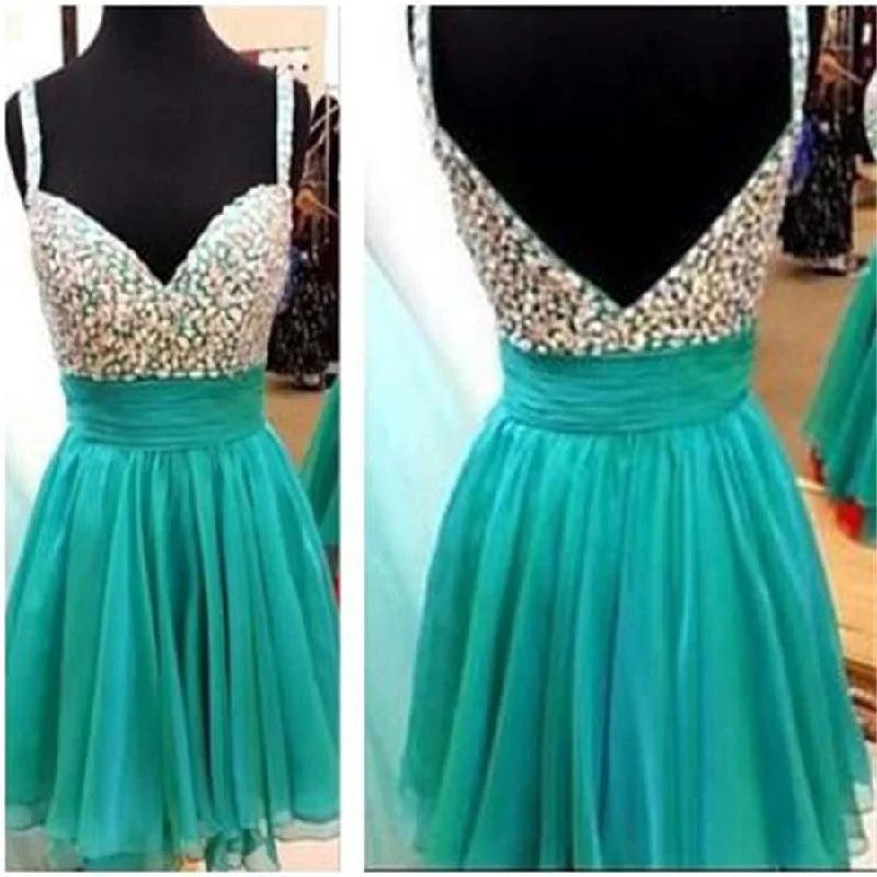 Short green mismatched spaghetti strap sparkly sexy homecoming prom dress,BD0064 Tunics Essential wardrobe