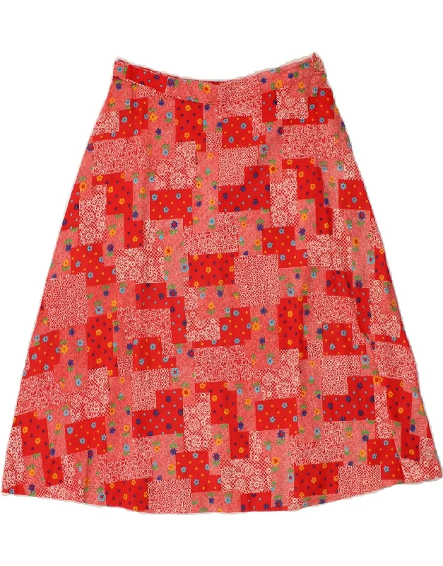 VINTAGE Womens A-Line Skirt W26 Small Red Floral linen skirt light