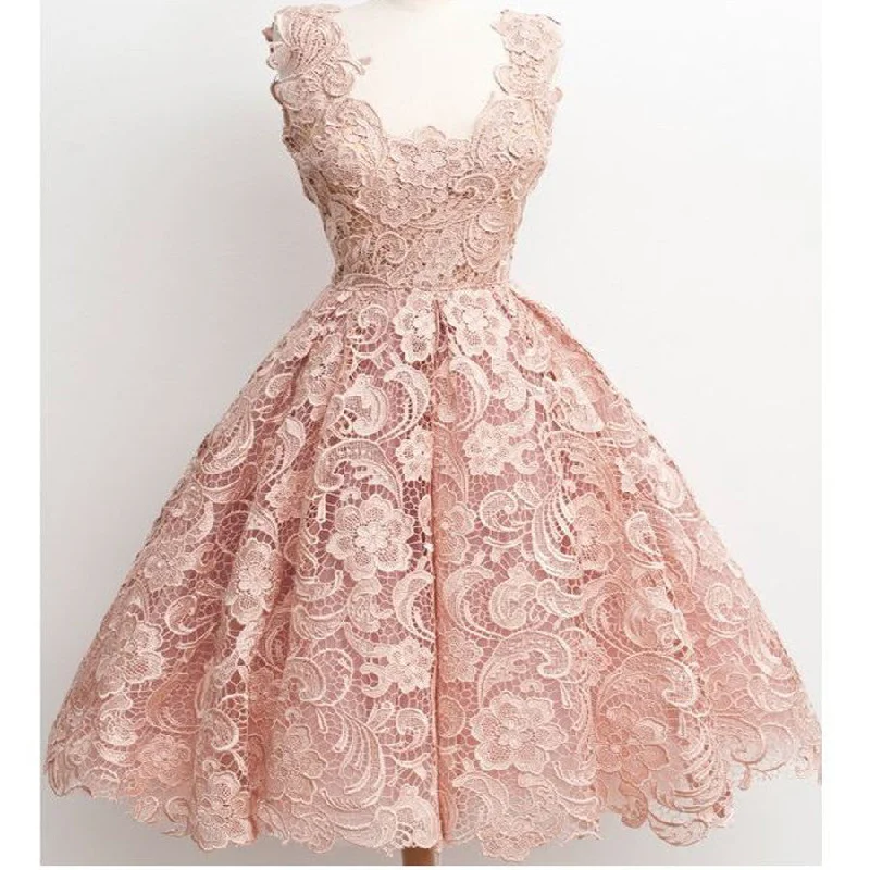 Dark Pink Lace Floral prints Vintage tea length elegant casual homecoming prom dresses,BD00128 Tunics Gym athletic