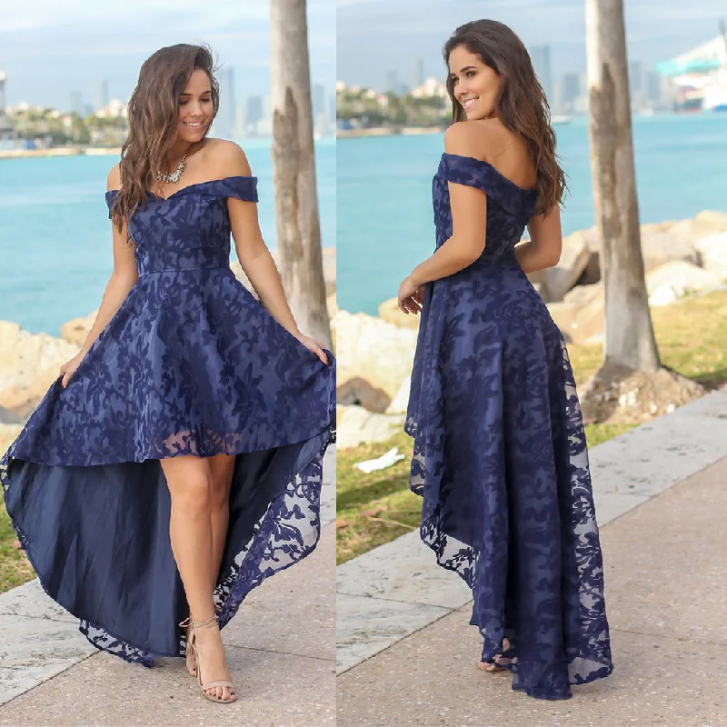 High-Low Lace Homecoming Dresses, Off Shoulder Backless Homecoming Dresses, KX339 Tunics Summer linen