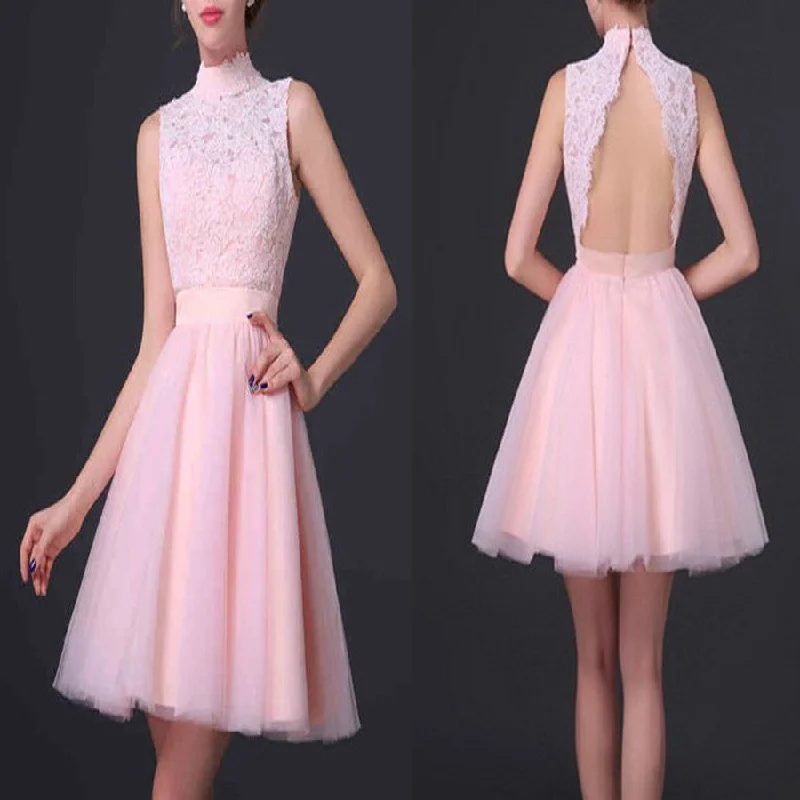Popular pink high neck open back elegant cute for teens homecoming prom gowns dress,BD0070 Tunics Practical durable