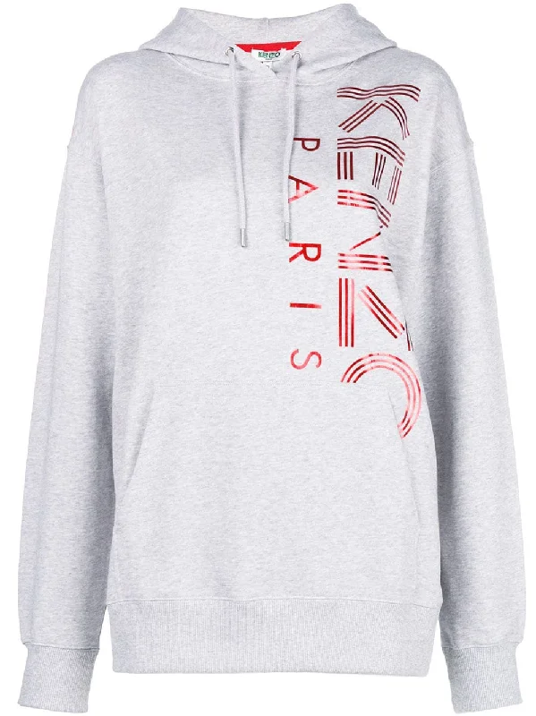 logo print hoodie Hoodie with Hem Lace Feminine Delicate