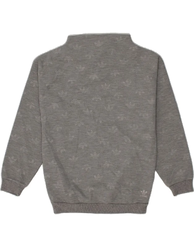 ADIDAS Womens Oversized Graphic Sweatshirt Jumper UK 6 XS Grey Polyester Hoodie with Drawstring Waist Adjustable Fitted
