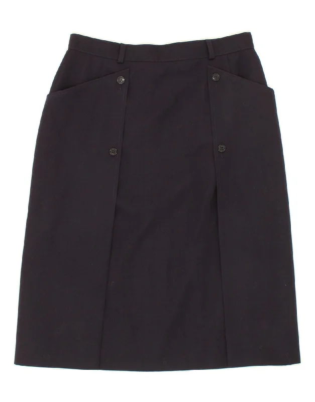 VINTAGE Womens Midi Skirt UK 14 Medium W28  Navy Blue Virgin Wool lace skirt romantic
