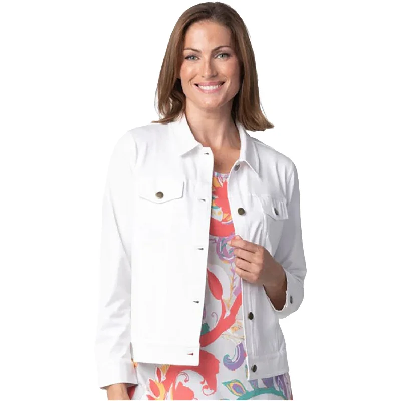 Women's Habitat Jean Jacket White Zippered Front Buttoned Front Snap Front