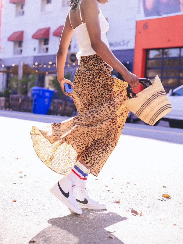 Joanie Bias Cut Skirt in Leopard denim skirt classic