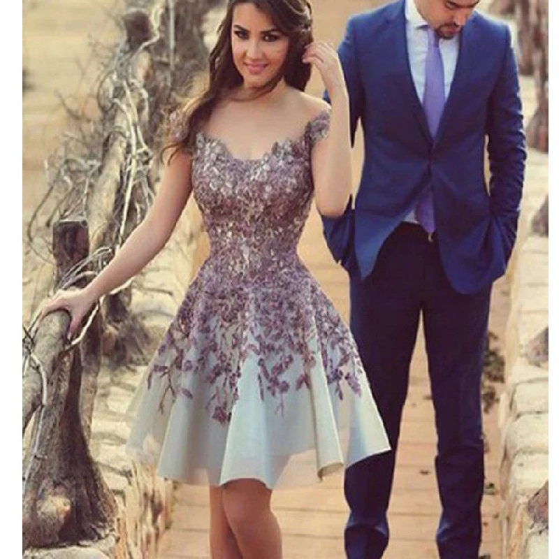 Gorgeous A-line Short with purple appliques casual junior homecoming prom dress,BD00121 Tunics Denim casual