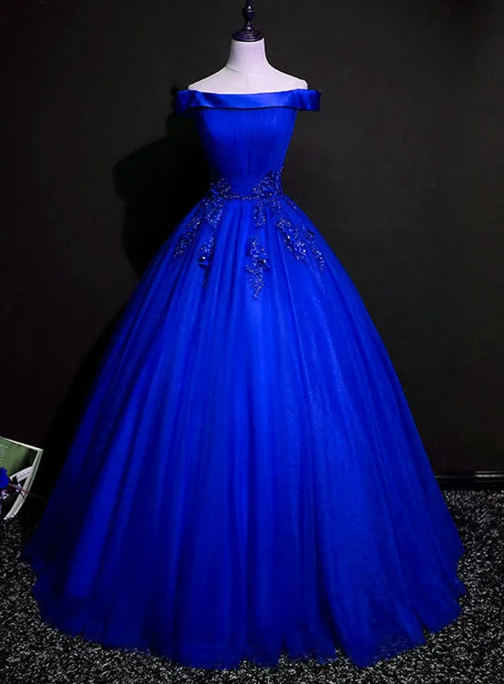 Royal Blue Ball Gown Pricess Off Shoudler Tulle Party Dress, Blue Evening Dress Prom Dress Tunics Versatile functional