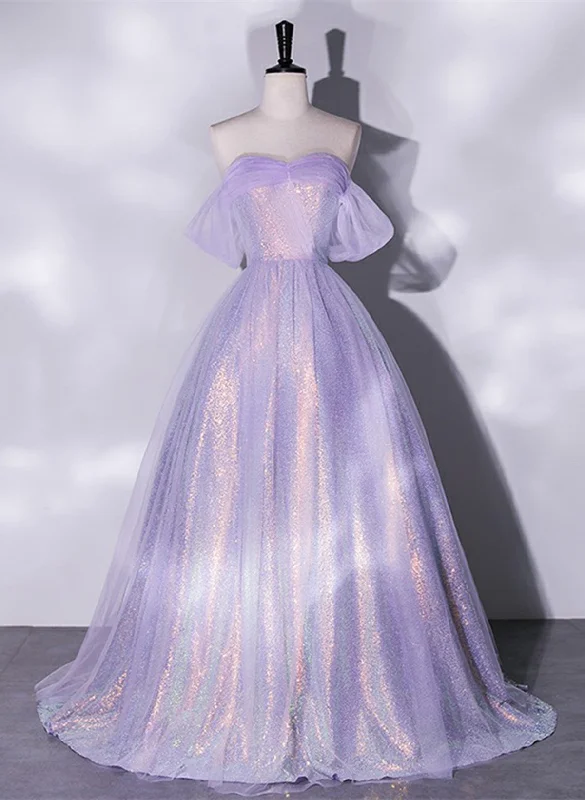 Lovely Off Shoulder Lavender Long Party Dress, Cute A-line Tulle Prom Dress Tunics Leisure comfortable