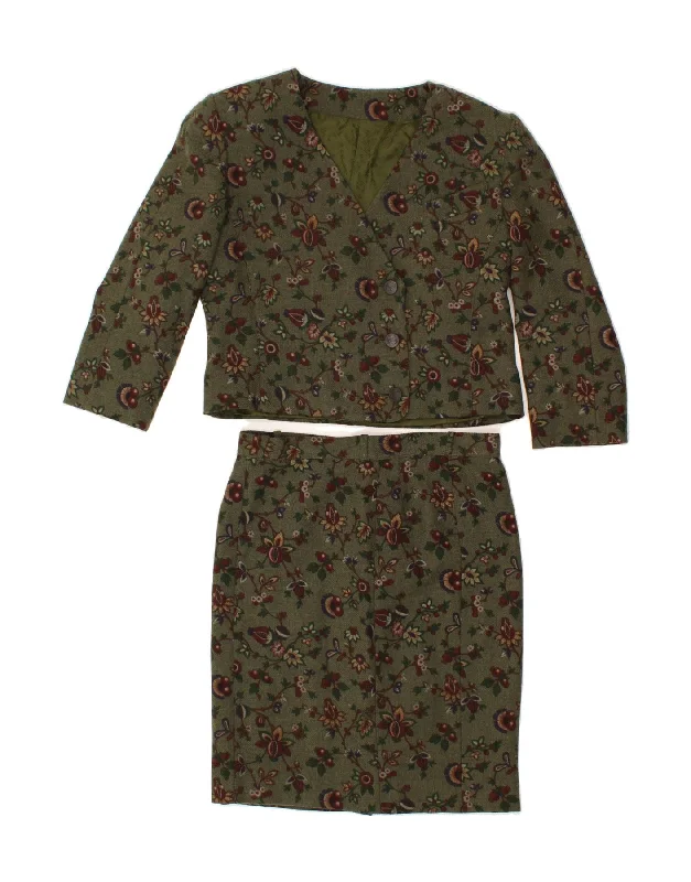VINTAGE Womens 3 Button 2 Piece Skirt Set UK 14 Large W30  Khaki Floral cotton skirt soft