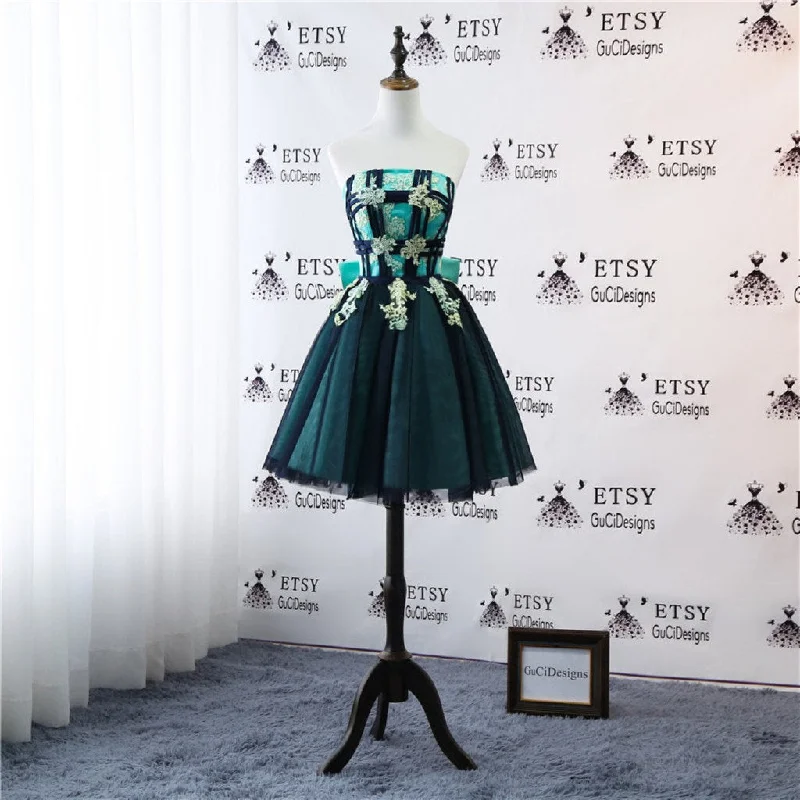 New Arrival Tulle A-Line Homecoming Dress, Applique Backless Homecoming Dress with Bow-Knot, KX1307 Tunics Favorite customer