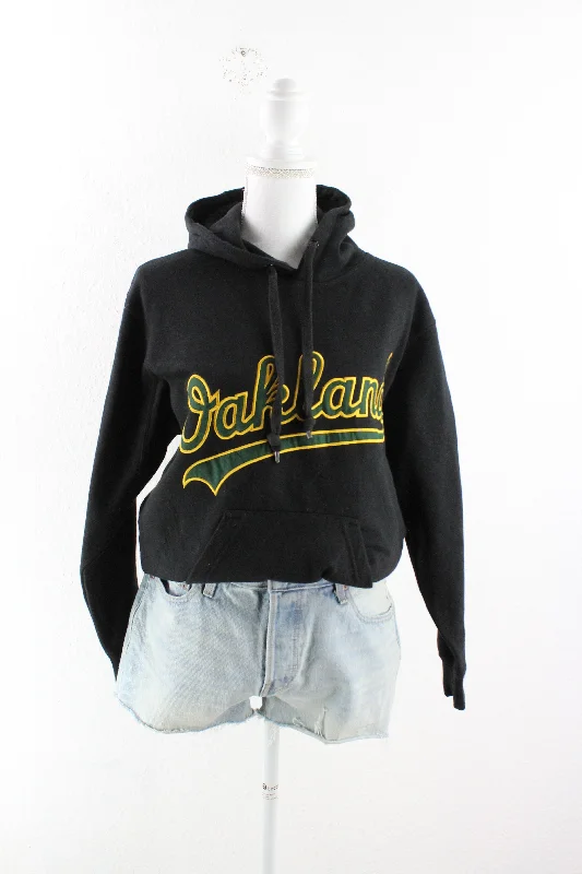 Vintage Oakland Hoodie (S) Hoodie with Hem Raw Edge Edgy Unfinished