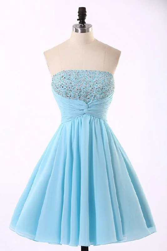 Cheap Chiffon Light Blue Cute homecoming prom dresses, CM0018 Tunics Satin smooth