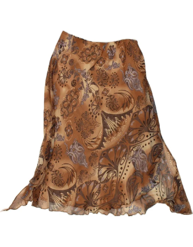 ROMAN Womens Abstract Pattern Asymmetrical Skirt UK 14 Medium W30  Brown wool skirt sturdy