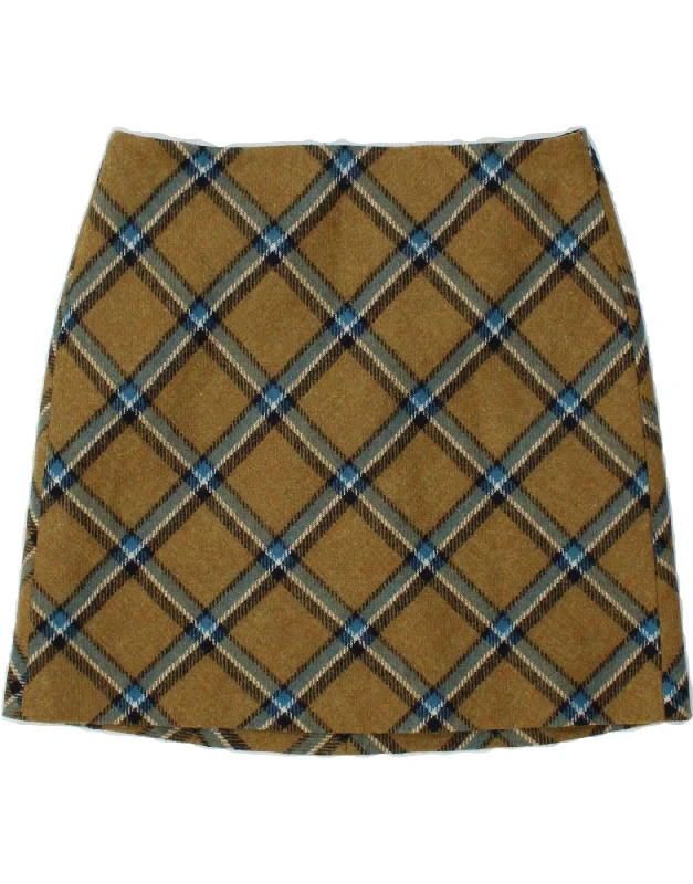 HOBBS Womens Mini Skirt UK 12 Medium W30  Khaki Check Wool low waist skirt
