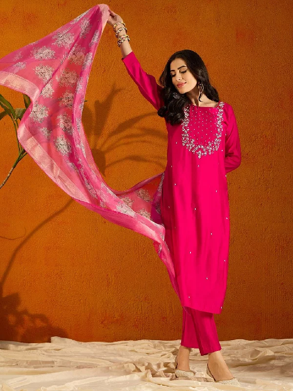 Women Round Neck Embroidered Work Viscose Rayon Fabric Kurta & Pant With Dupatta Set - Taantav Comfortable Denim Leggings Women Round Neck Embroidered Work Viscose Rayon Fabric Kurta & Pant With Dupatta Set - Taantav Comfortable Denim Leggings