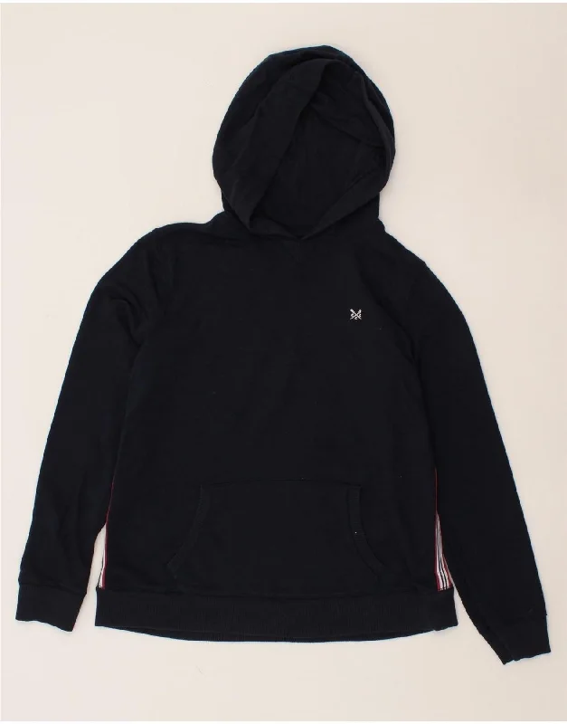 CREW CLOTHING Womens Hoodie Jumper UK 16 Large Navy Blue Hoodie with Mock Neck Collared Structured