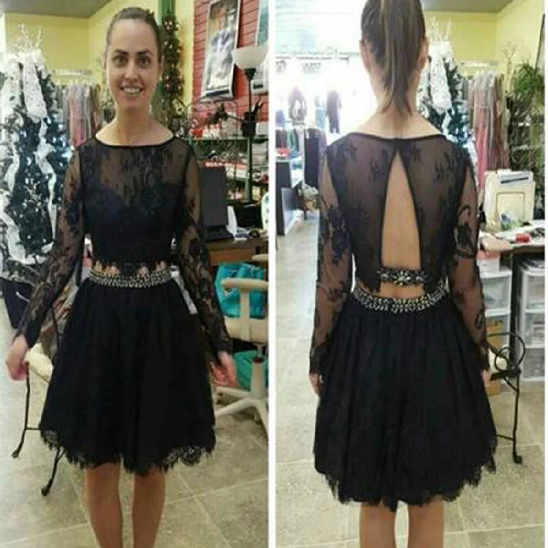 Black long sleeve lace simple see through sexy casual homecoming prom dress,BD0092 Shift Classic Vintage