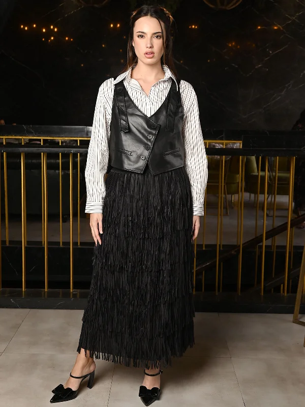 Odette Black Polyester Frilled Skirt For Women cashmere skirt plush