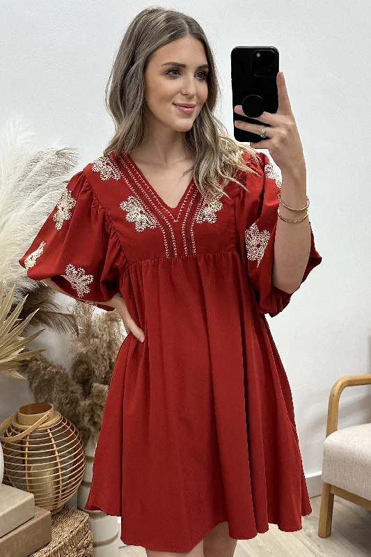"Embroider Me" Dress (Rust) Tunics Spring floral