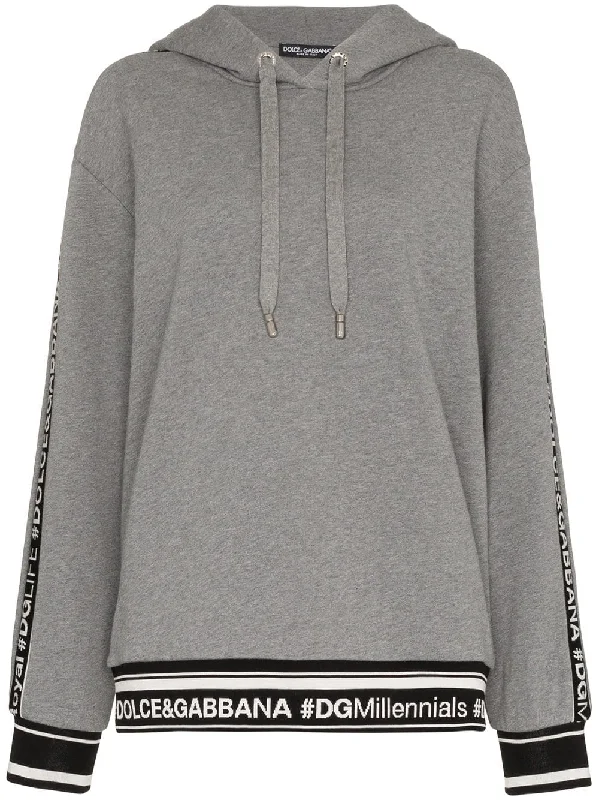 logo piped sleeve hoodie Hoodie with Ribbed Cuffs Snug Fit Comfort