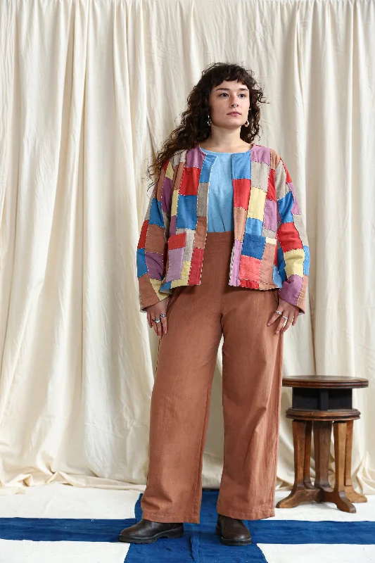 Button Pants Patchwork Catechu Dye Trendy Work Pants