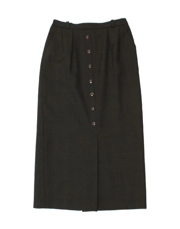 BRENDELLA Womens Maxi Skirt W28 Medium Khaki Check Wool seamless skirt comfort