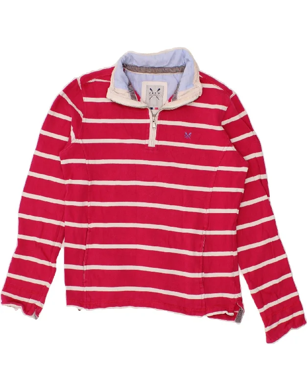 CREW CLOTHING Womens Oversized Sweatshirt Jumper UK 8 Small  Pink Striped Hoodie with Raw Hem Edgy Unfinished