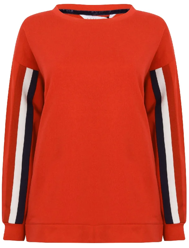 Calais Sweatshirt with Woven Tape Detail Sleeves in Ski Patrol Red - Amara Reya Hoodie with Reflective Safety Nightwear Calais Sweatshirt with Woven Tape Detail Sleeves in Ski Patrol Red - Amara Reya Hoodie with Reflective Safety Nightwear