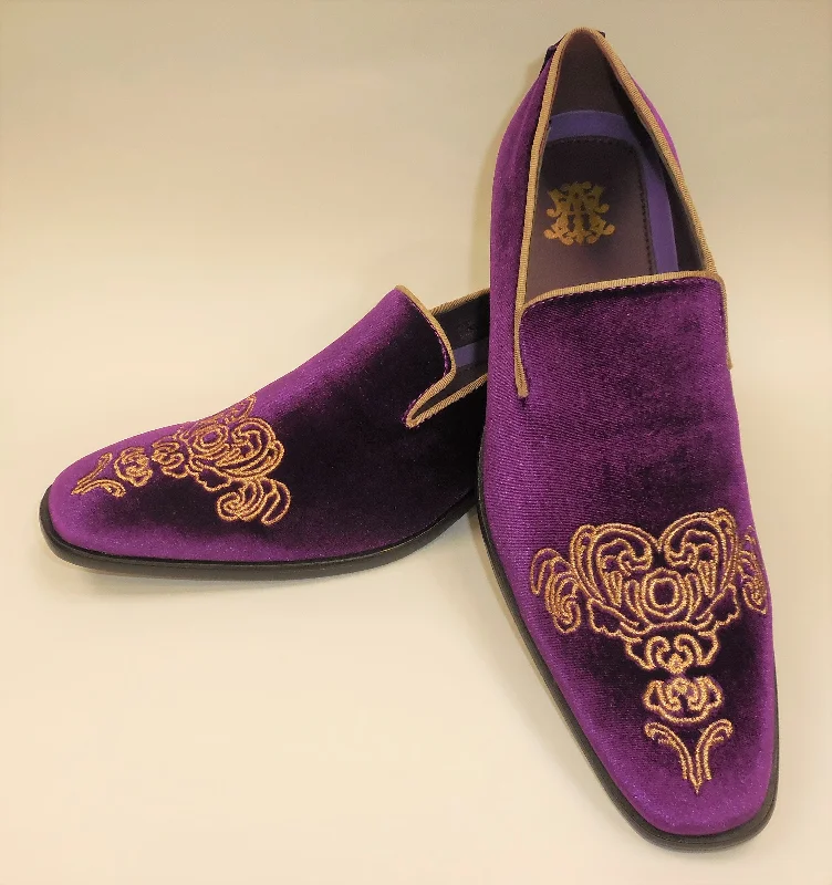 Mens Purple Emperor Gold Embroidered Dress Slip On Shoes After Midnight 6823 Tunics New arrival