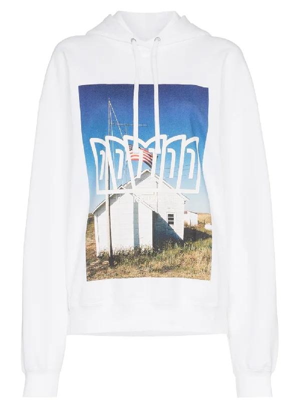 school flag print hoodie Hoodie with Button Placket Classic Preppy