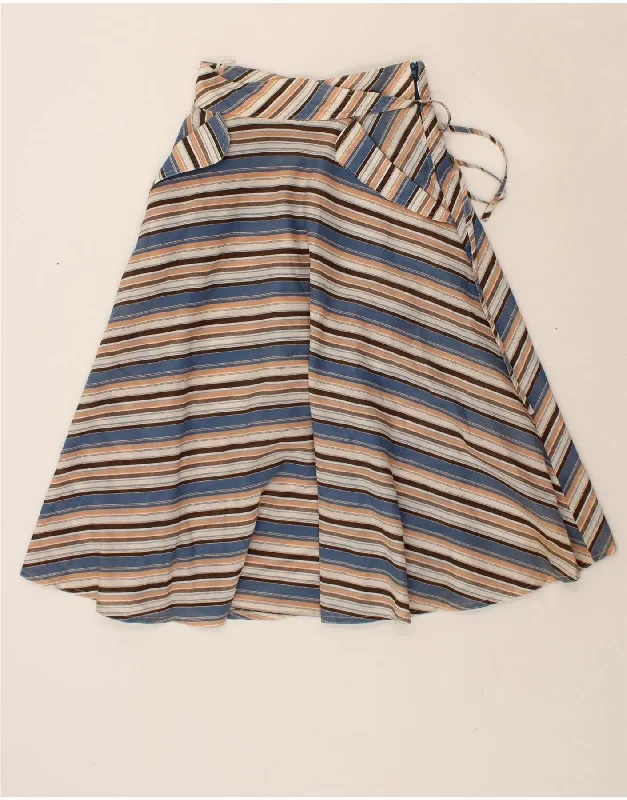 VINTAGE Womens A-Line Skirt EU 38 Medium W28  Blue Striped Polyester leather skirt refined