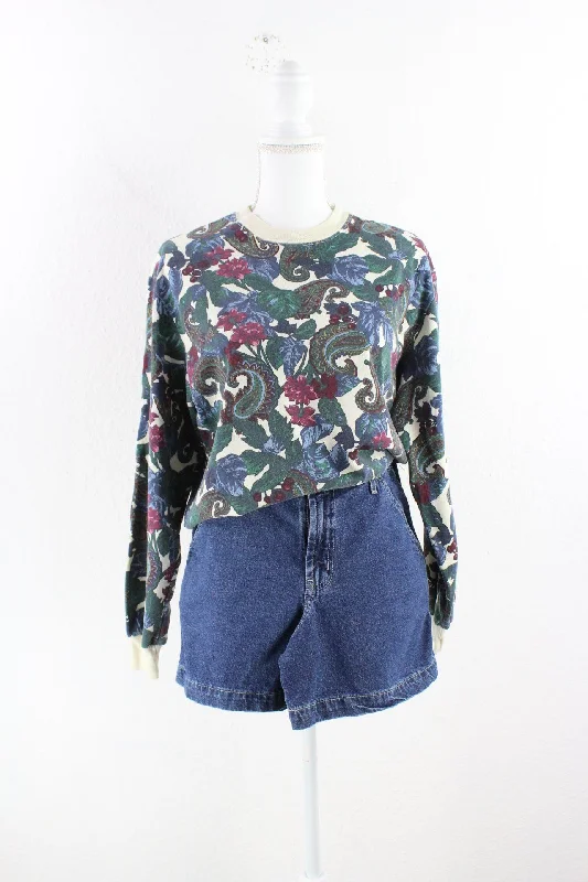 Vintage Leaves Sweatshirt (M) Hoodie with Stripes Bold Sporty