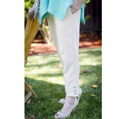 Linen Crop Pants with Button Detail Soft Sweatpants Style