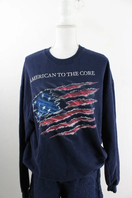 Vintage American to the Core Sweatshirt (L) Hoodie with Drop Shoulder Relaxed Streetwear
